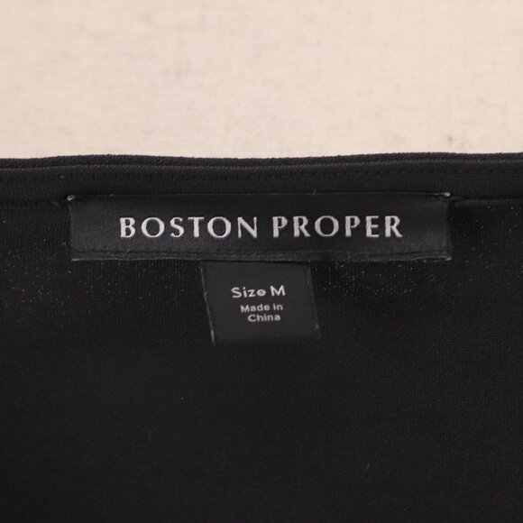 BOSTON PROPER Hi-Low Peplum Puff Sleeve Tunic Top Crepe Stretch Solid Black Sz M - Picture 6 of 7